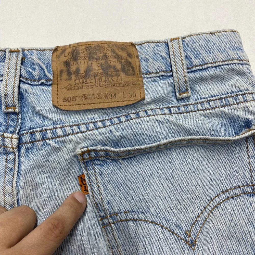 Vintage Levis 505 Orange Tab Jeans Mens 34x30 Light Wash Straight Leg 1996 90s